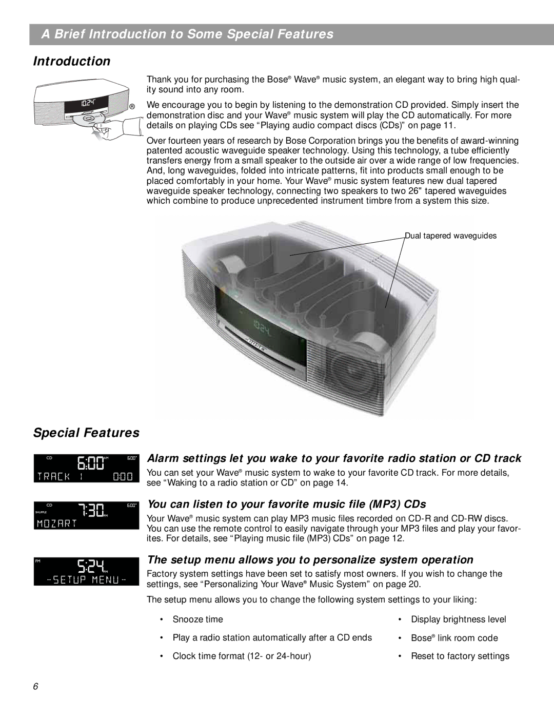 Bose pmn manual Brief Introduction to Some Special Features, You can listen to your favorite music file MP3 CDs 