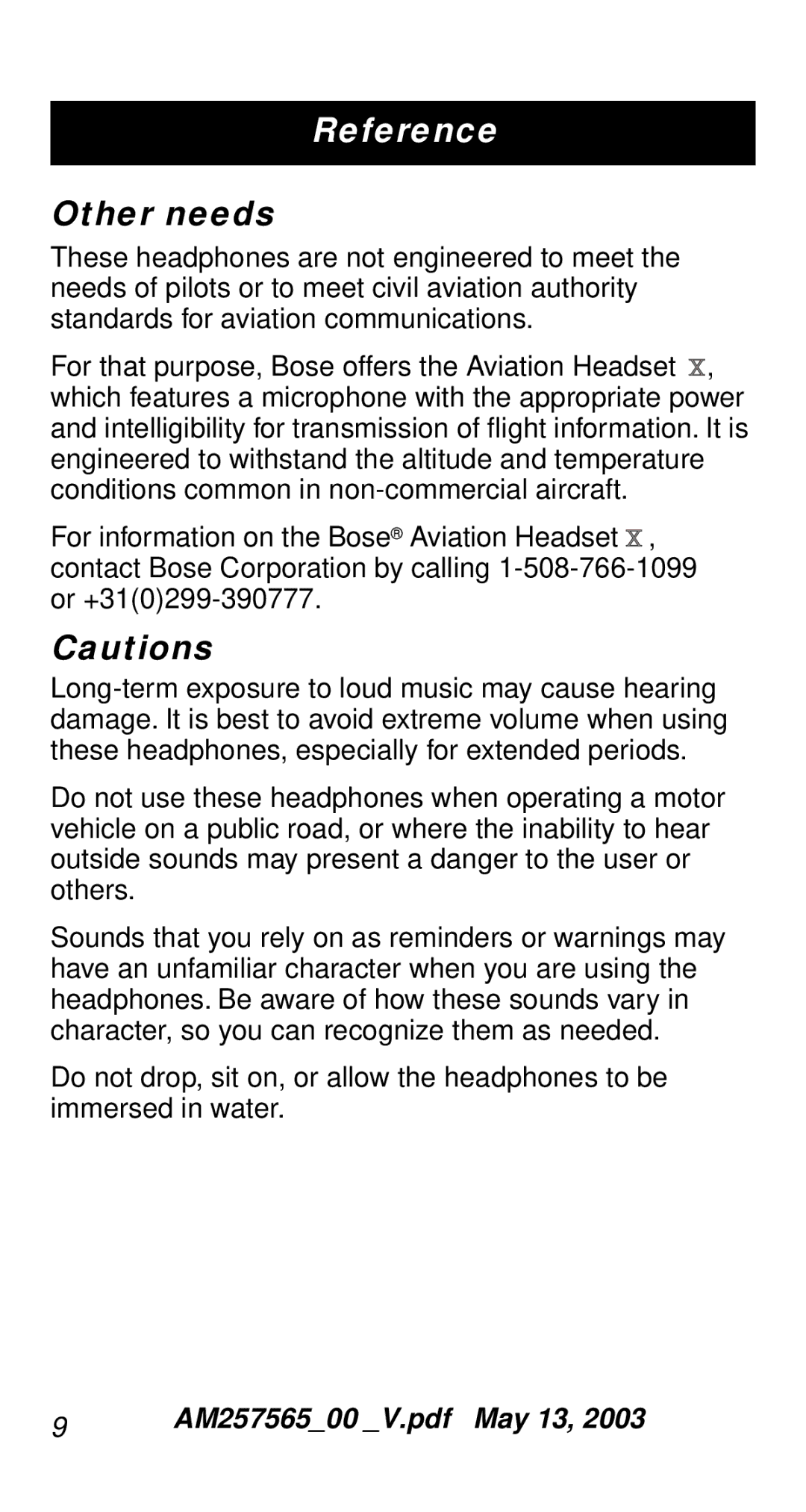 Bose QC-2 manual Other needs 