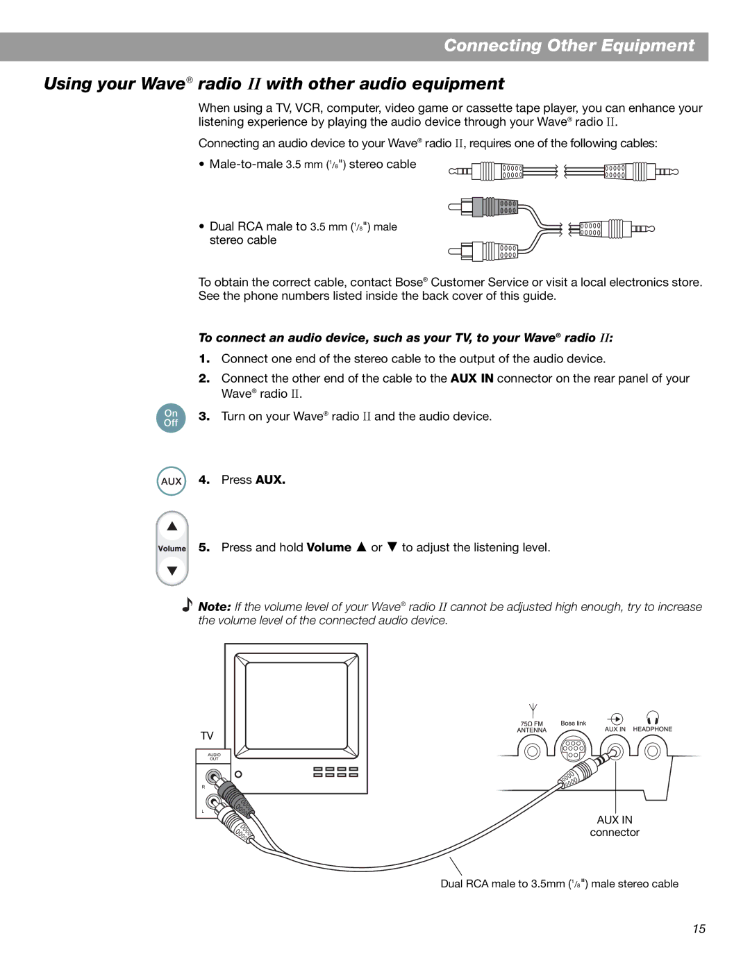 Bose Radio II manual Using your Wave radio ,, with other audio equipment 