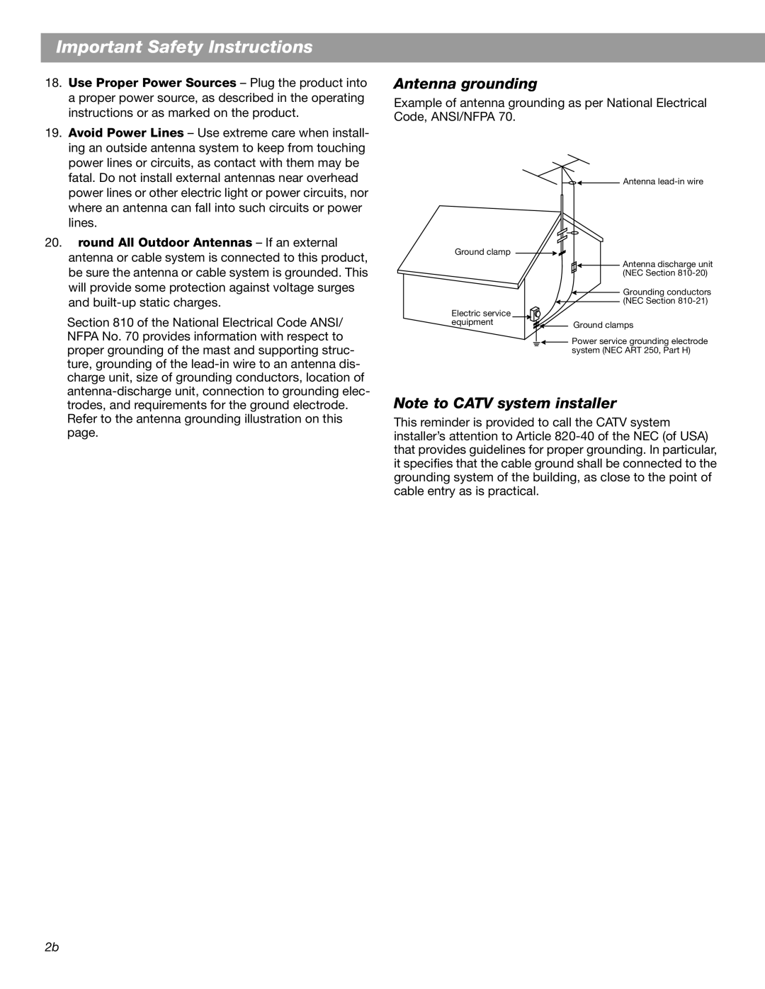 Bose Radio II manual Antenna grounding, Use Proper Power Sources Plug the product into 