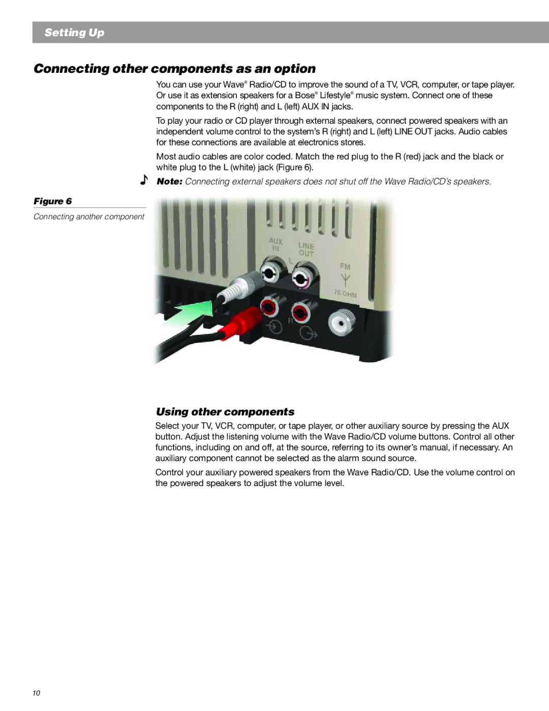 Bose Radio manual Connecting other components as an option, Using other components 