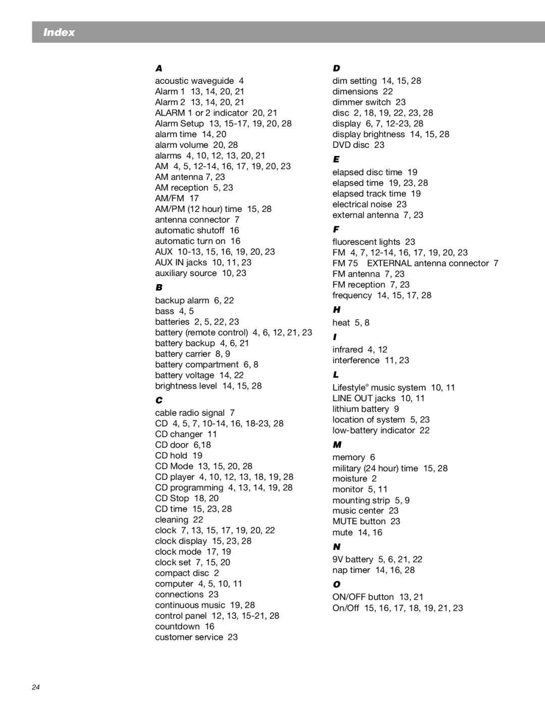 Bose Radio manual Index 