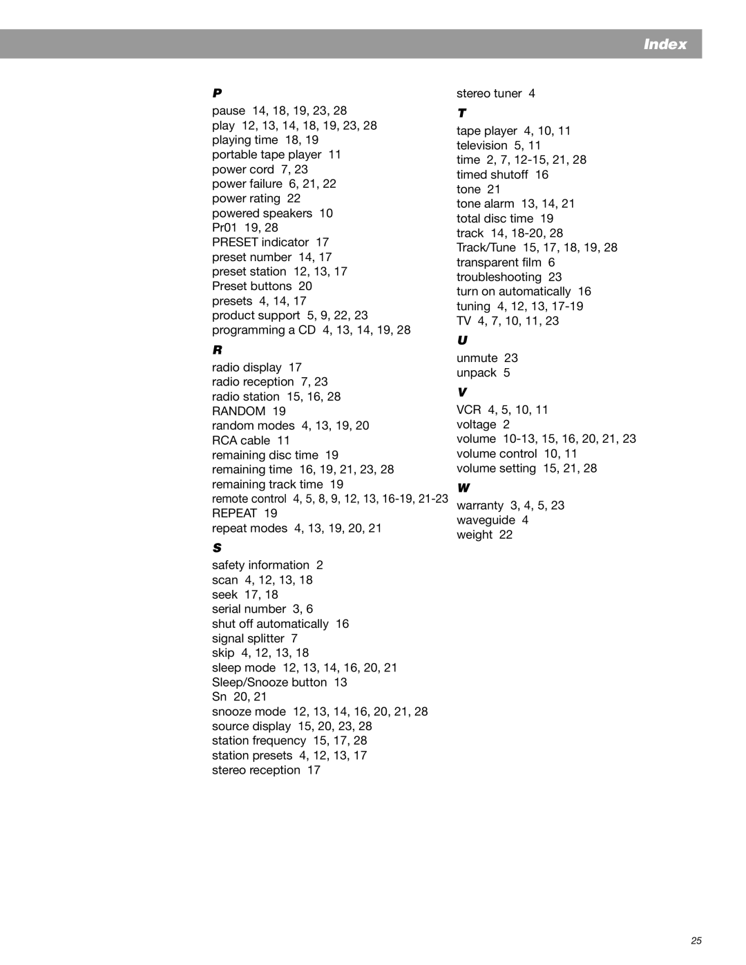 Bose Radio manual Index 