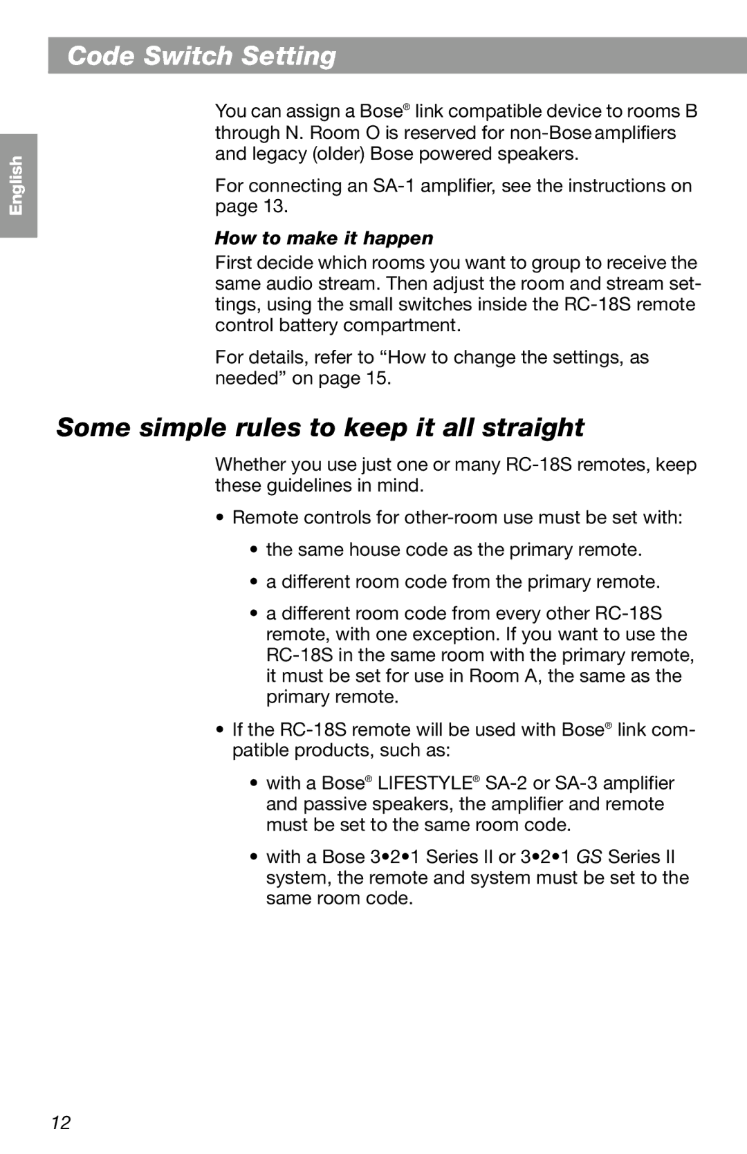 Bose RC-18S manual Some simple rules to keep it all straight, How to make it happen 