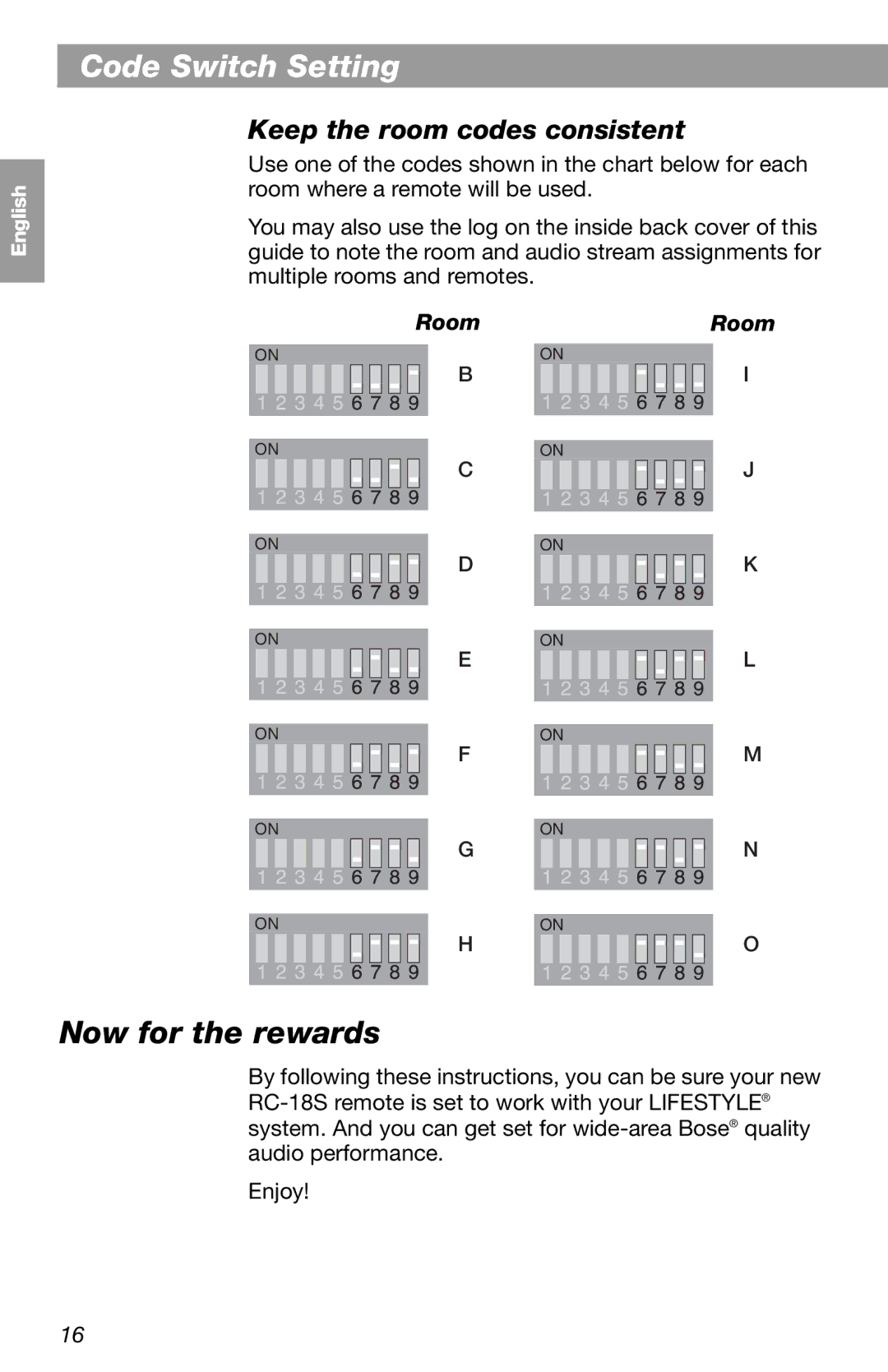 Bose RC-18S manual Now for the rewards, Keep the room codes consistent 