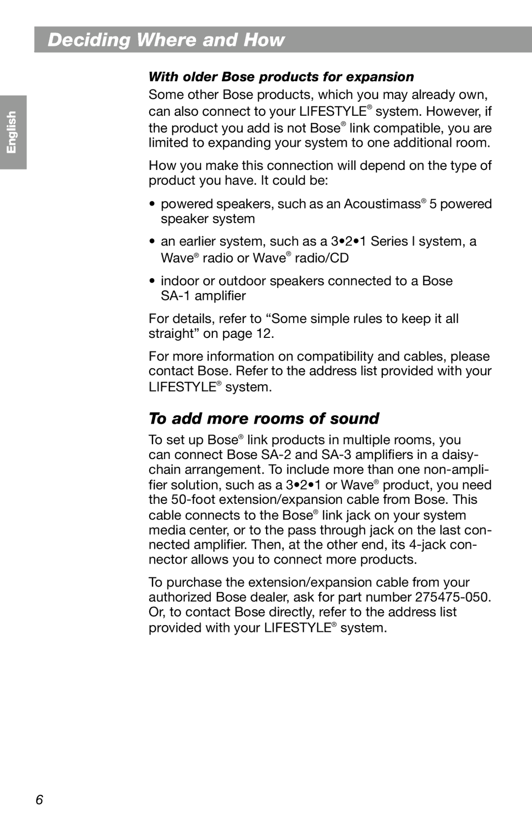 Bose RC-18S manual To add more rooms of sound, With older Bose products for expansion 