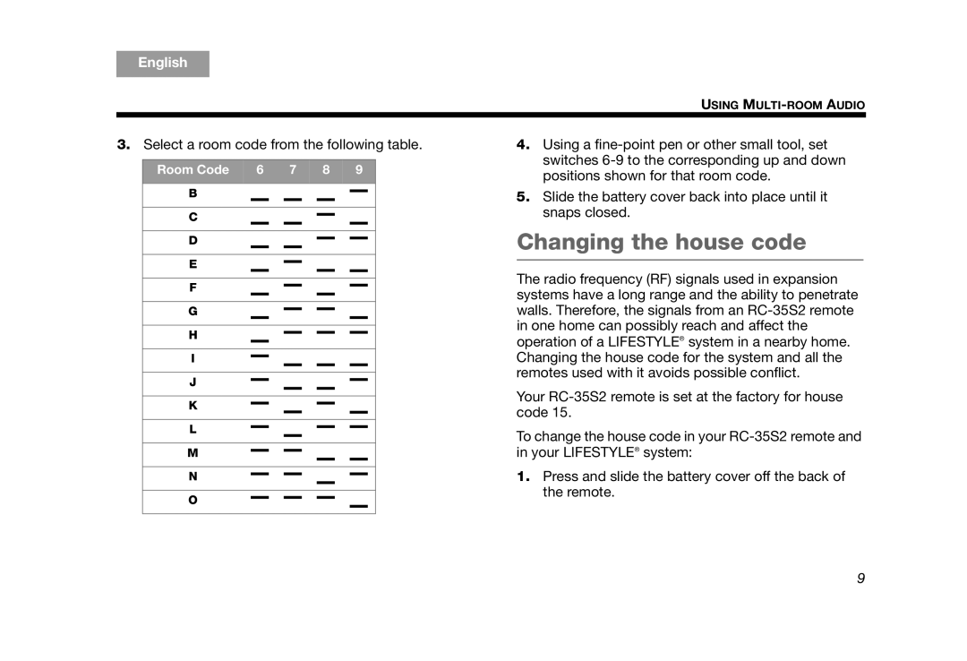 Bose RC-35S2 manual Changing the house code 