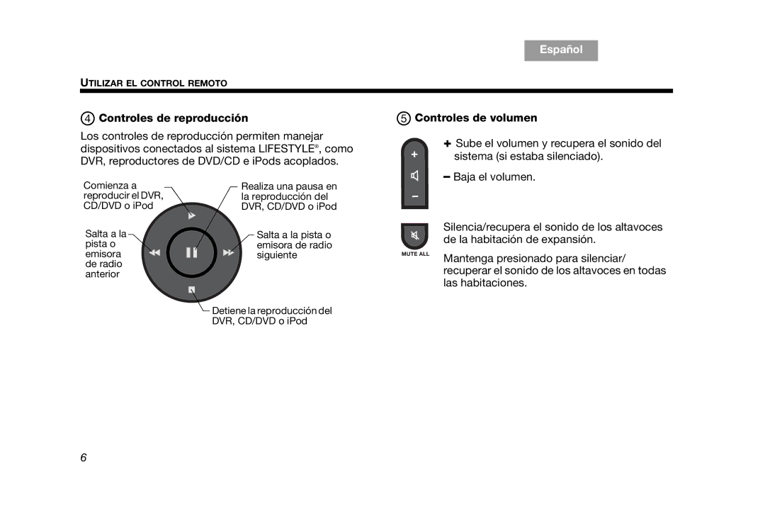 Bose RC-35S2 manual Controles de reproducción Controles de volumen 