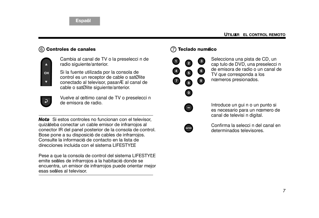 Bose RC-35S2 manual Controles de canales Teclado numérico 