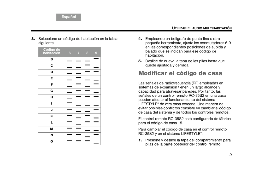 Bose RC-35S2 manual Modificar el código de casa 