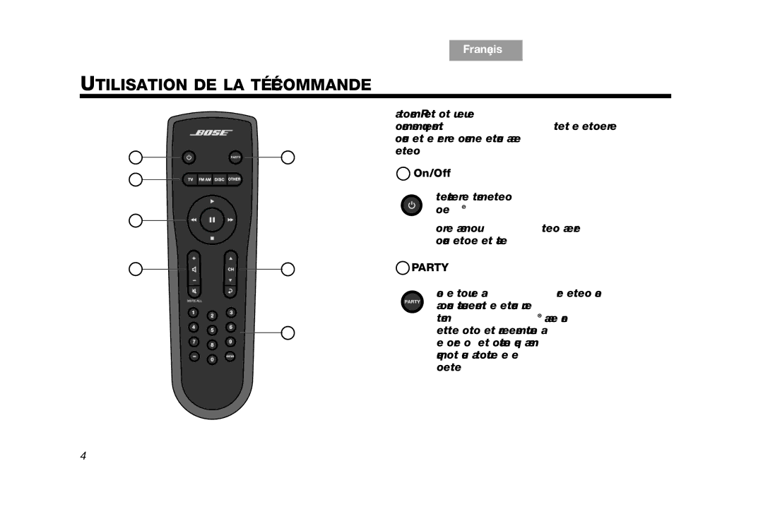 Bose RC-35S2 manual Utilisation DE LA Télécommande 