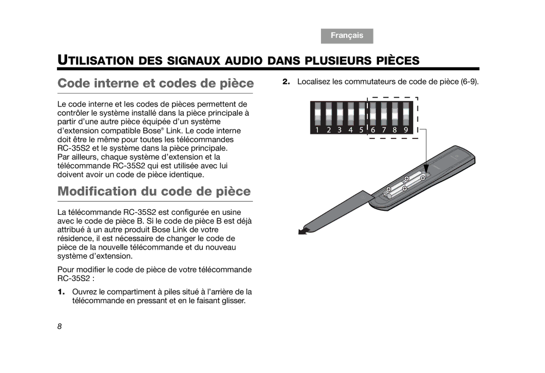 Bose RC-35S2 manual Code interne et codes de pièce, Modification du code de pièce 