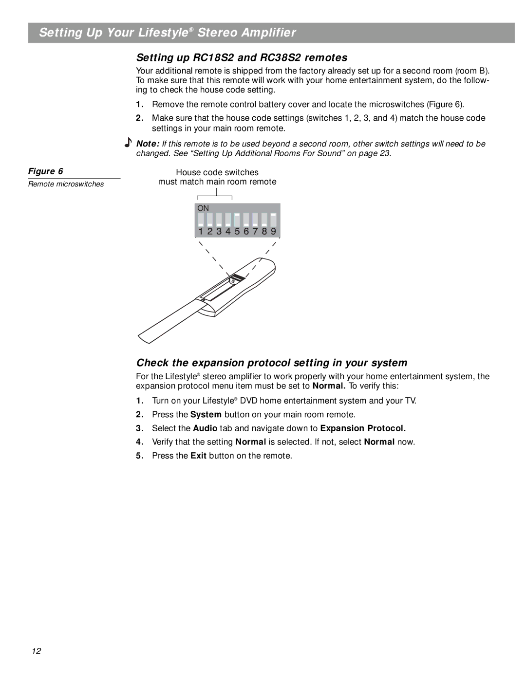 Bose SA-2, SA-3 manual Setting up RC18S2 and RC38S2 remotes, Check the expansion protocol setting in your system 