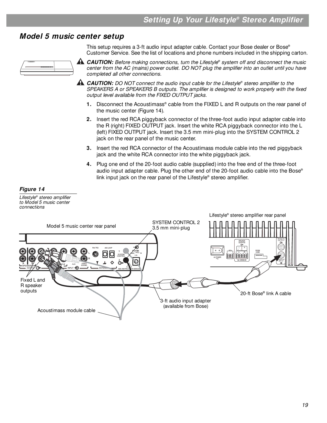 Bose SA-3, SA-2 manual Model 5 music center setup, System Control 