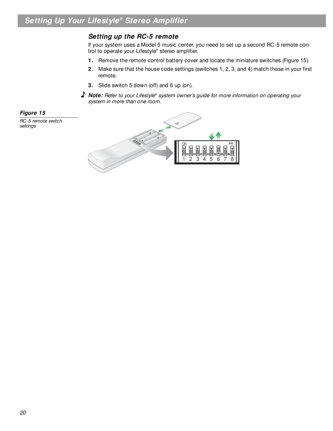 Bose SA-2, SA-3 manual Setting up the RC-5 remote 