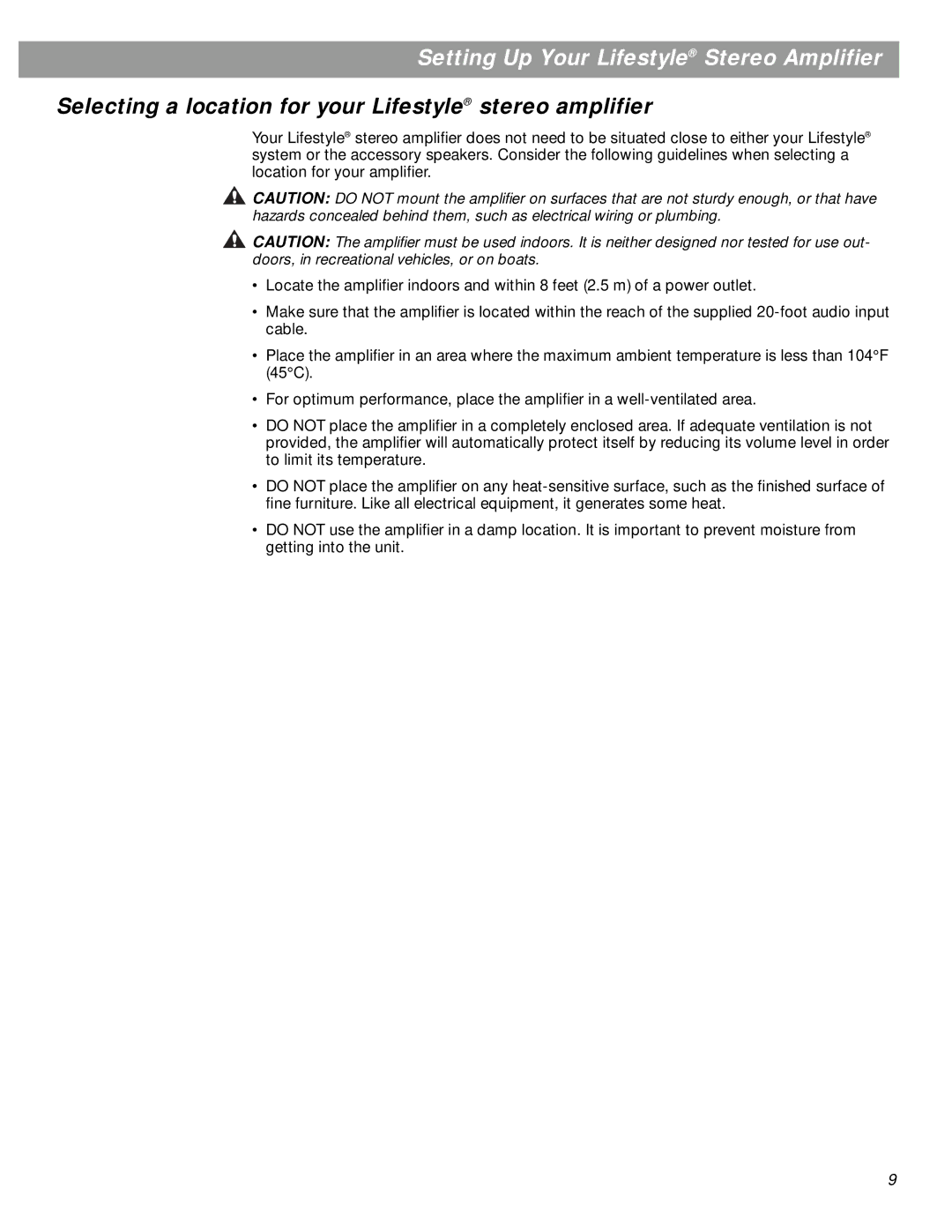 Bose SA-3, SA-2 manual Selecting a location for your Lifestyle stereo amplifier 