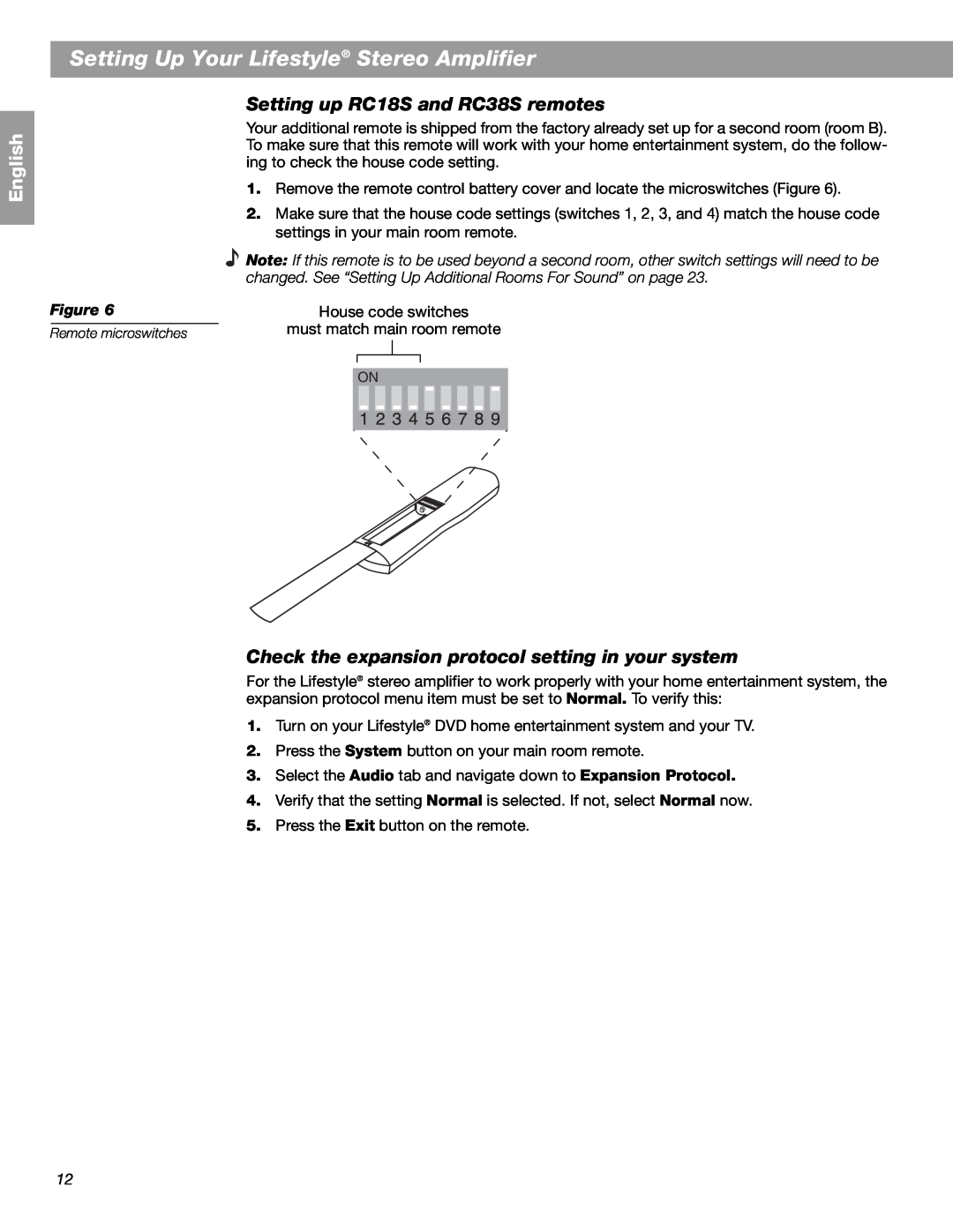 Bose SA-2, SA-3 manual Setting up RC18S and RC38S remotes, Check the expansion protocol setting in your system, English 