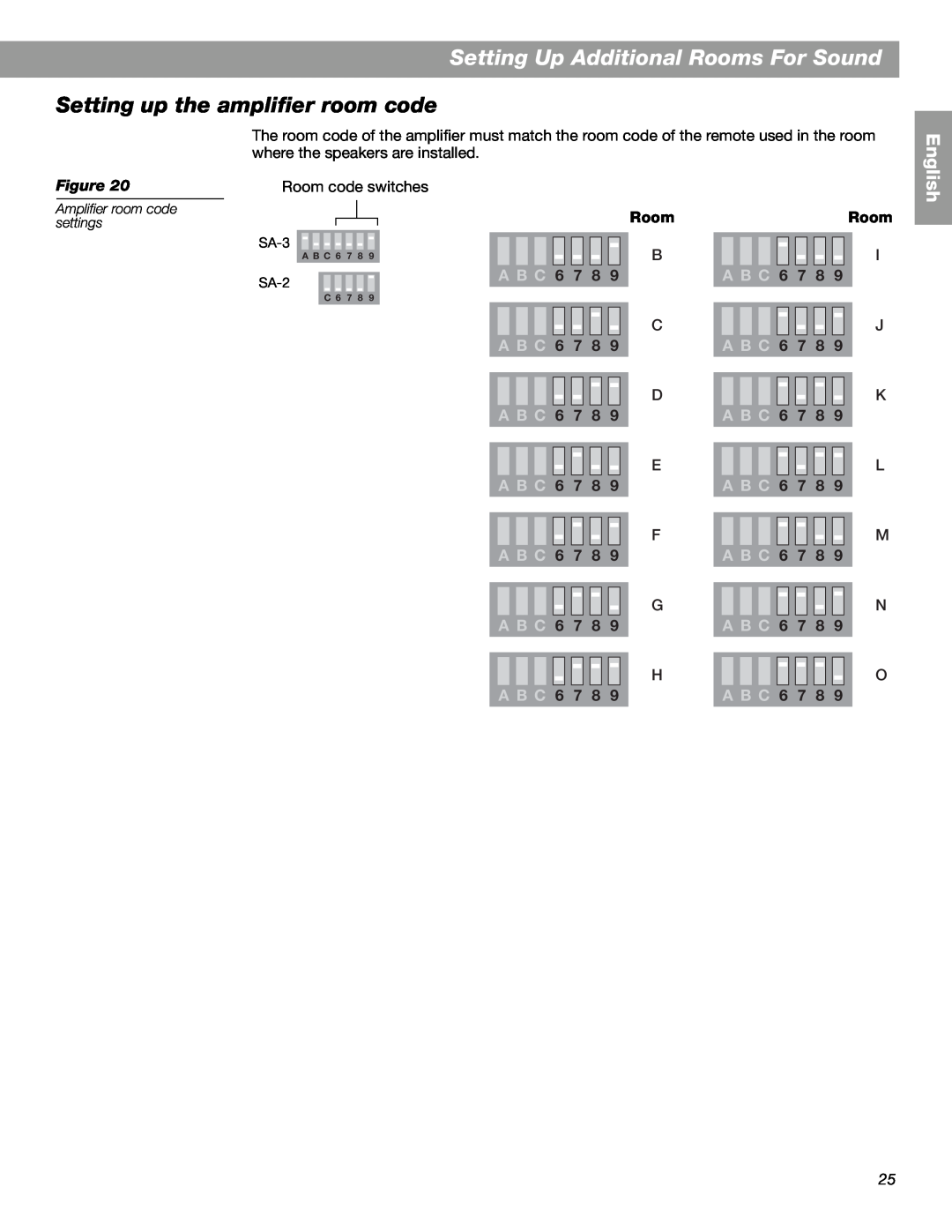 Bose SA-3, SA-2 manual Setting up the amplifier room code, Setting Up Additional Rooms For Sound, Room code switches 