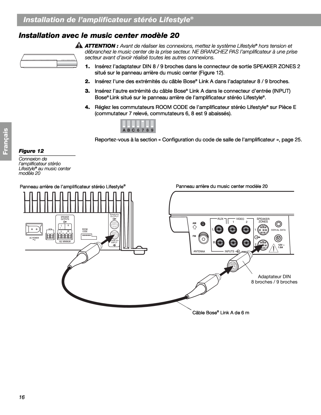 Bose SA-2, SA-3 manual Installation avec le music center modèle, Installation de l’amplificateur stéréo Lifestyle, Français 