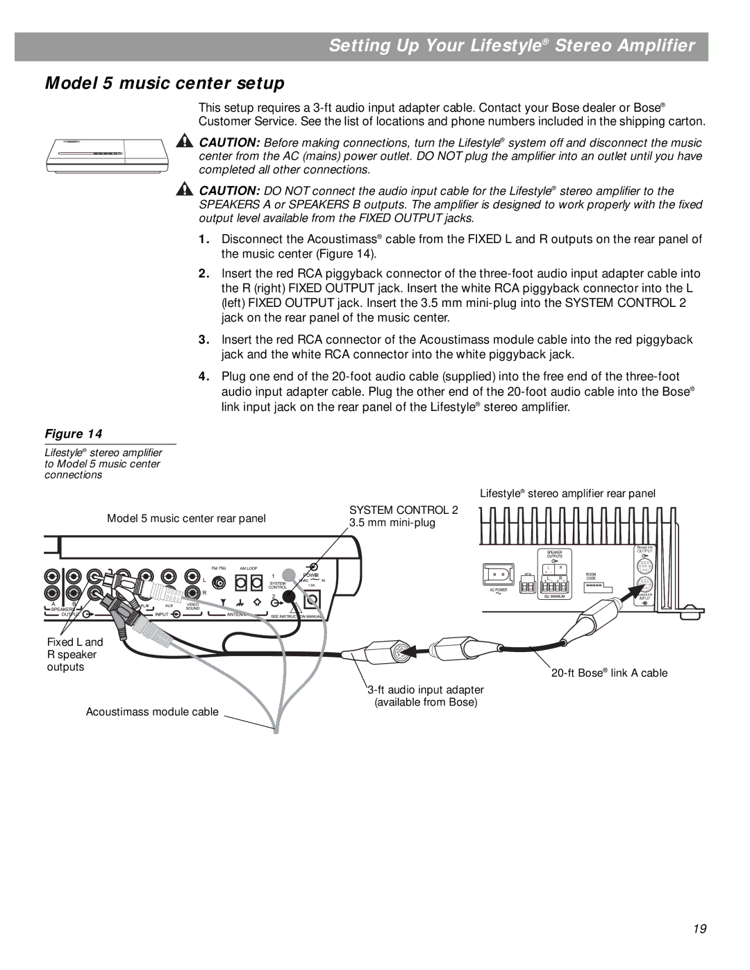 Bose SA-3 manual Model 5 music center setup, System Control 