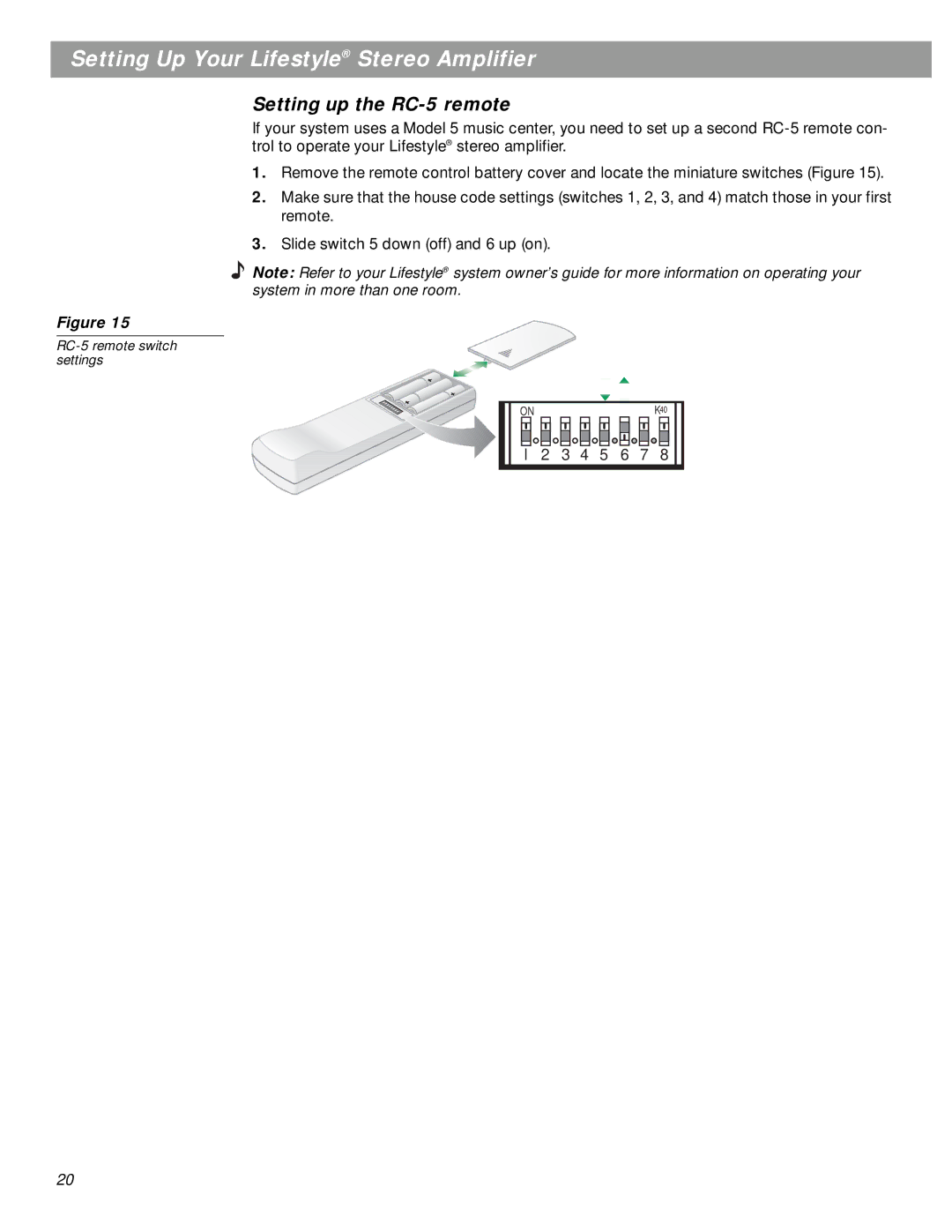 Bose SA-3 manual Setting up the RC-5 remote 