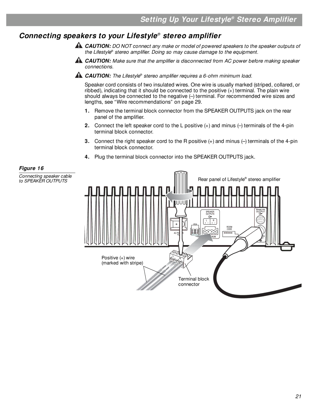 Bose SA-3 manual Connecting speakers to your Lifestyle stereo amplifier 