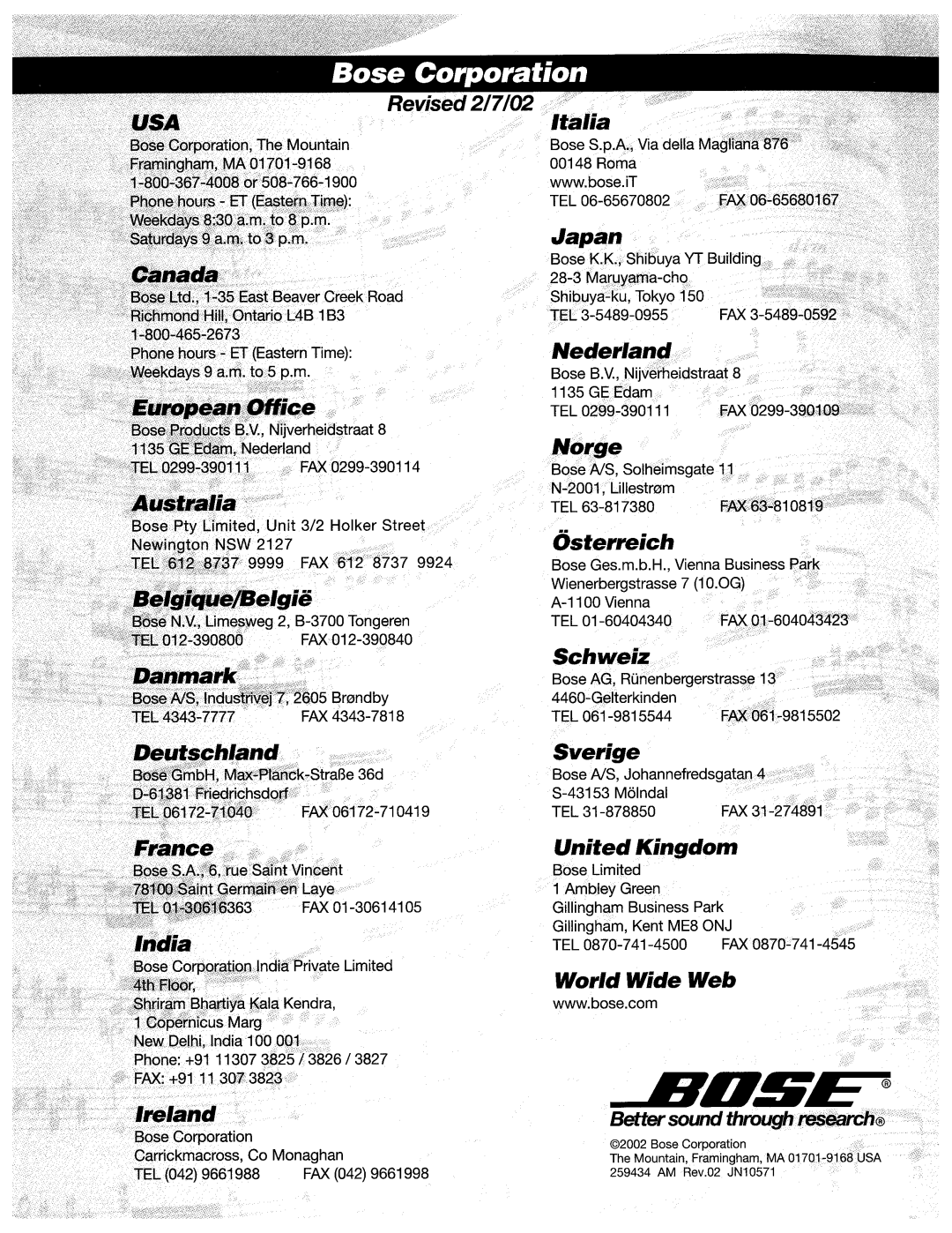 Bose SA-3 manual B05~ 