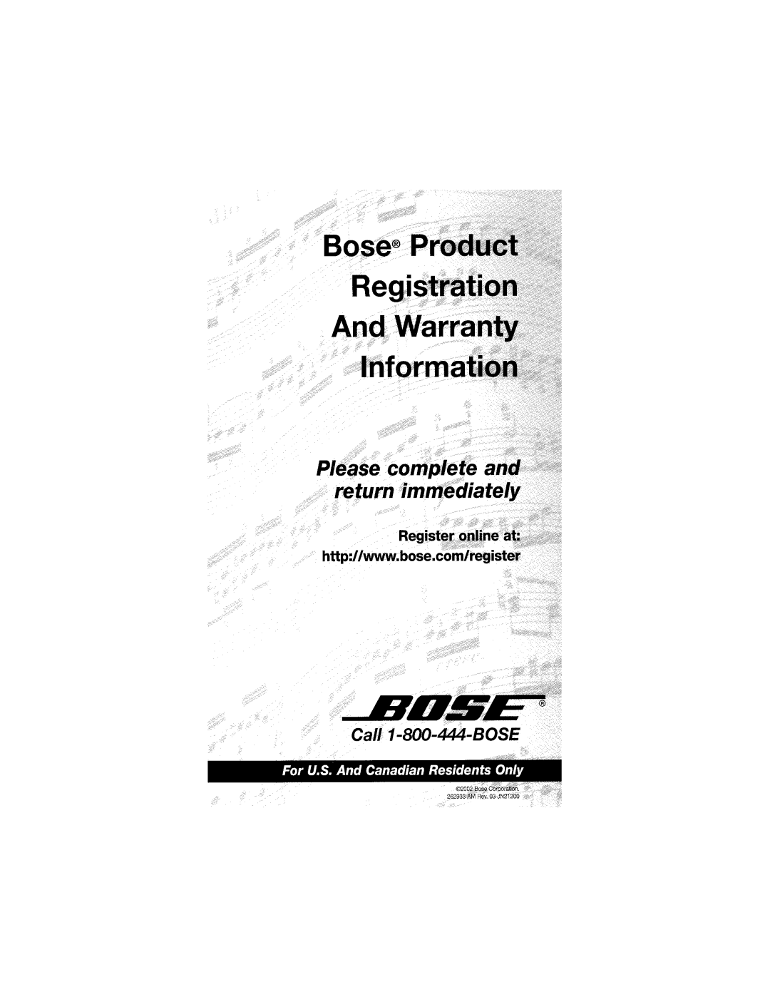 Bose SA-3 manual For U.S. And Canadian Residents Only 