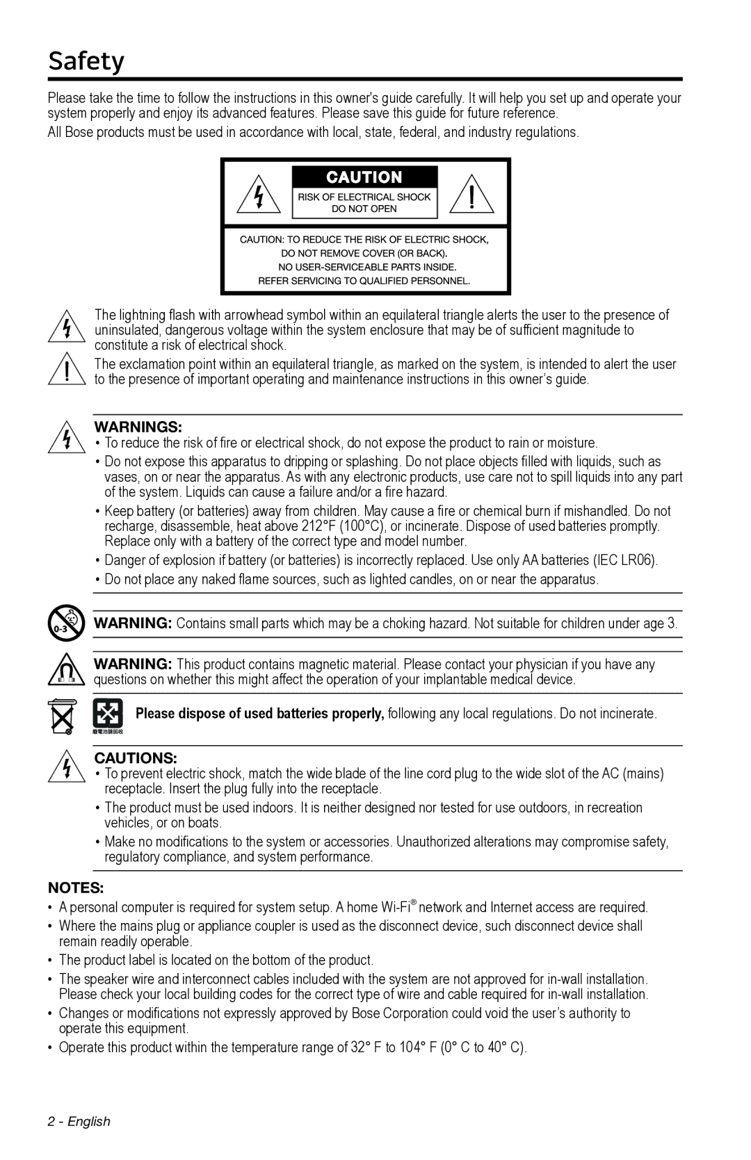 Bose SA-4 manual Safety 