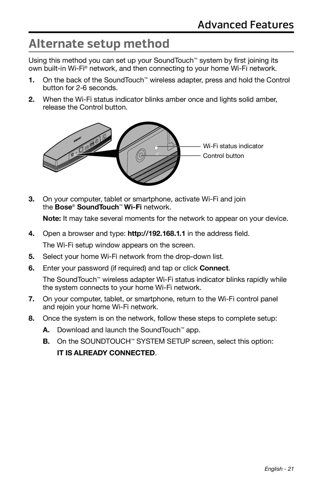 Bose SA-4 manual Alternate setup method 