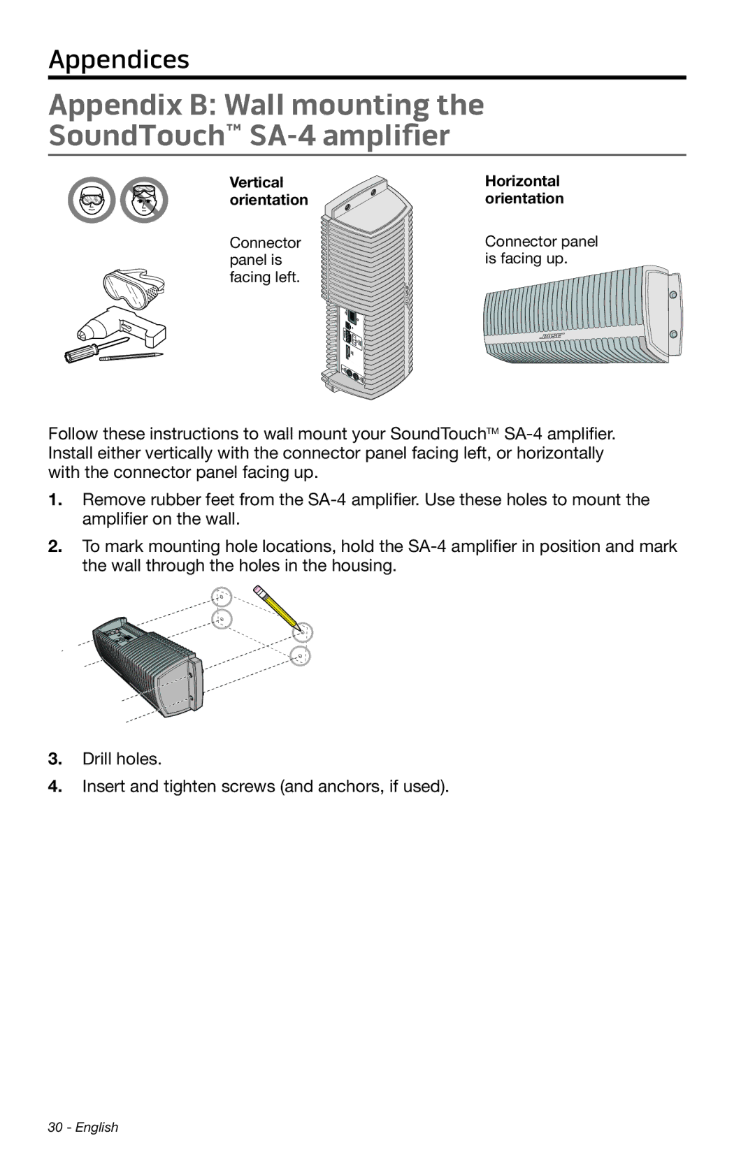 Bose manual Appendix B Wall mounting SoundTouch SA-4 amplifier 