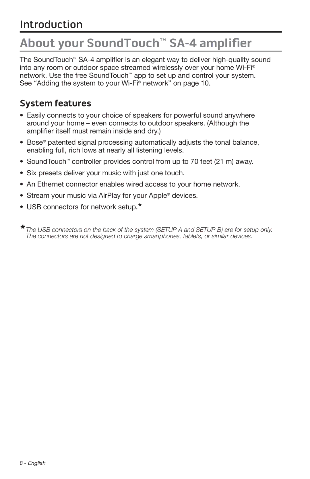 Bose manual About your SoundTouch SA-4 amplifier, System features 