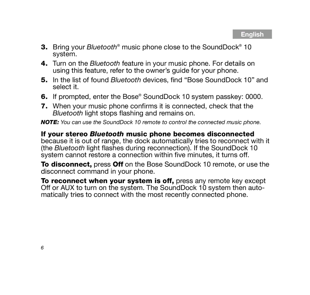 Bose SDOCK10BT, 10BLUETOOTHDOCK manual English 