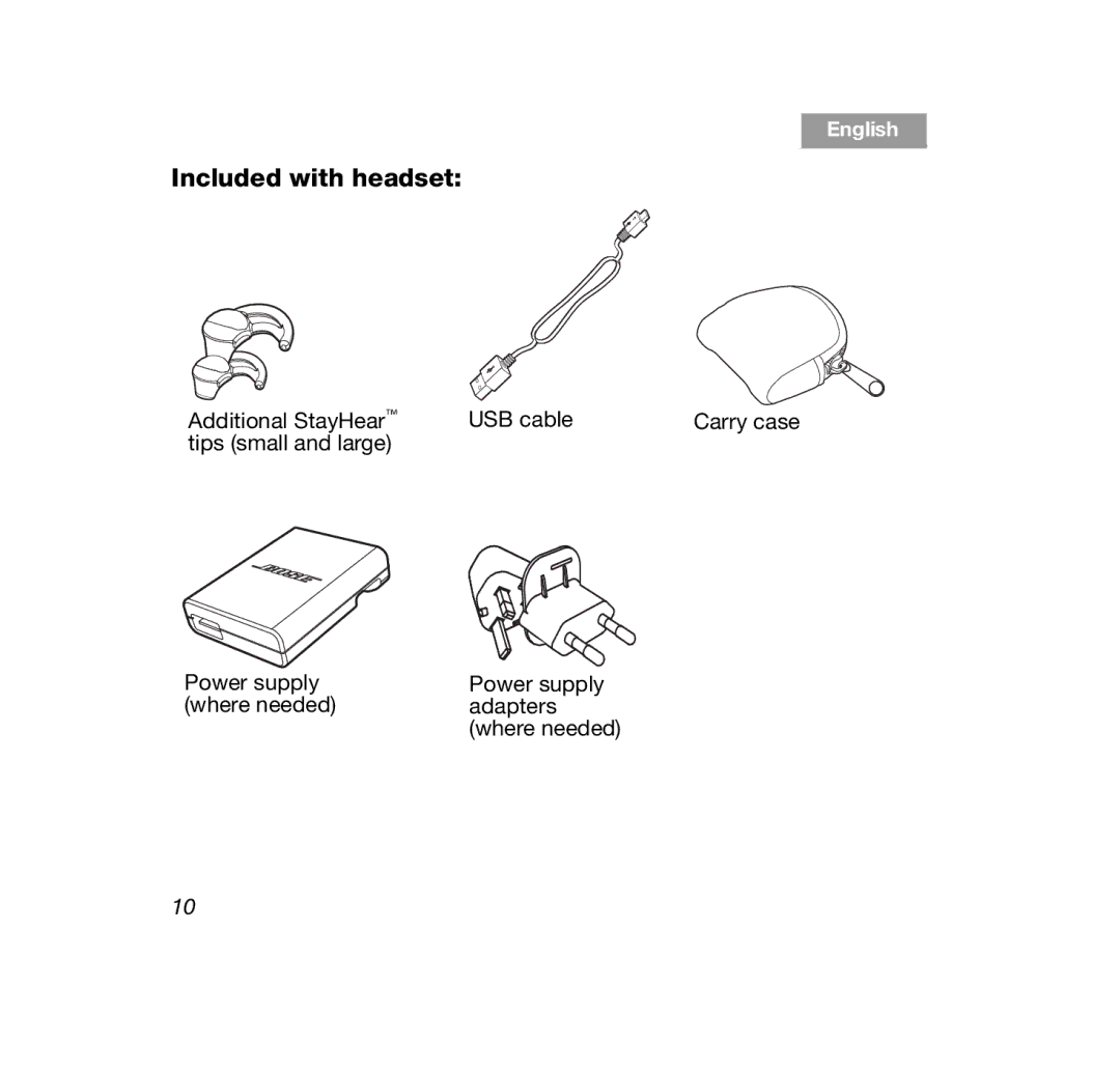 Bose Bluetooth Headset Series II, SERIES 2, CINEMATE1SR, AM347801, BT HDST 2R BLK manual Included with headset 