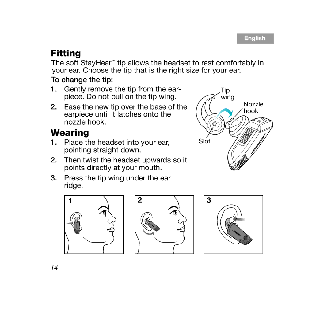 Bose AM347801, SERIES 2, CINEMATE1SR, BT HDST 2R BLK, Bluetooth Headset Series II, Bluetooth Headset Series 2 Fitting, Wearing 