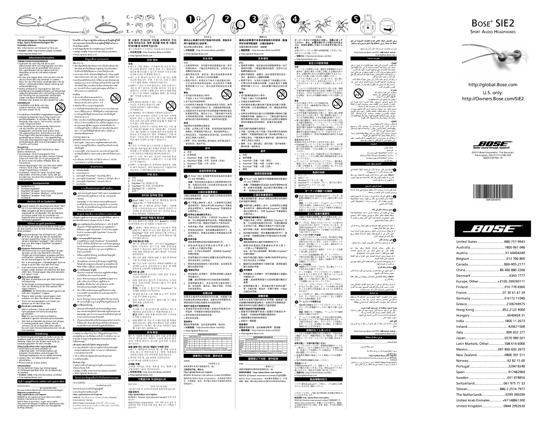 Bose SIE2 manual Säkerhetsinformation, Komponenter, Ansluta till en ljudenhet, Vikten av god passform, Felsökning 