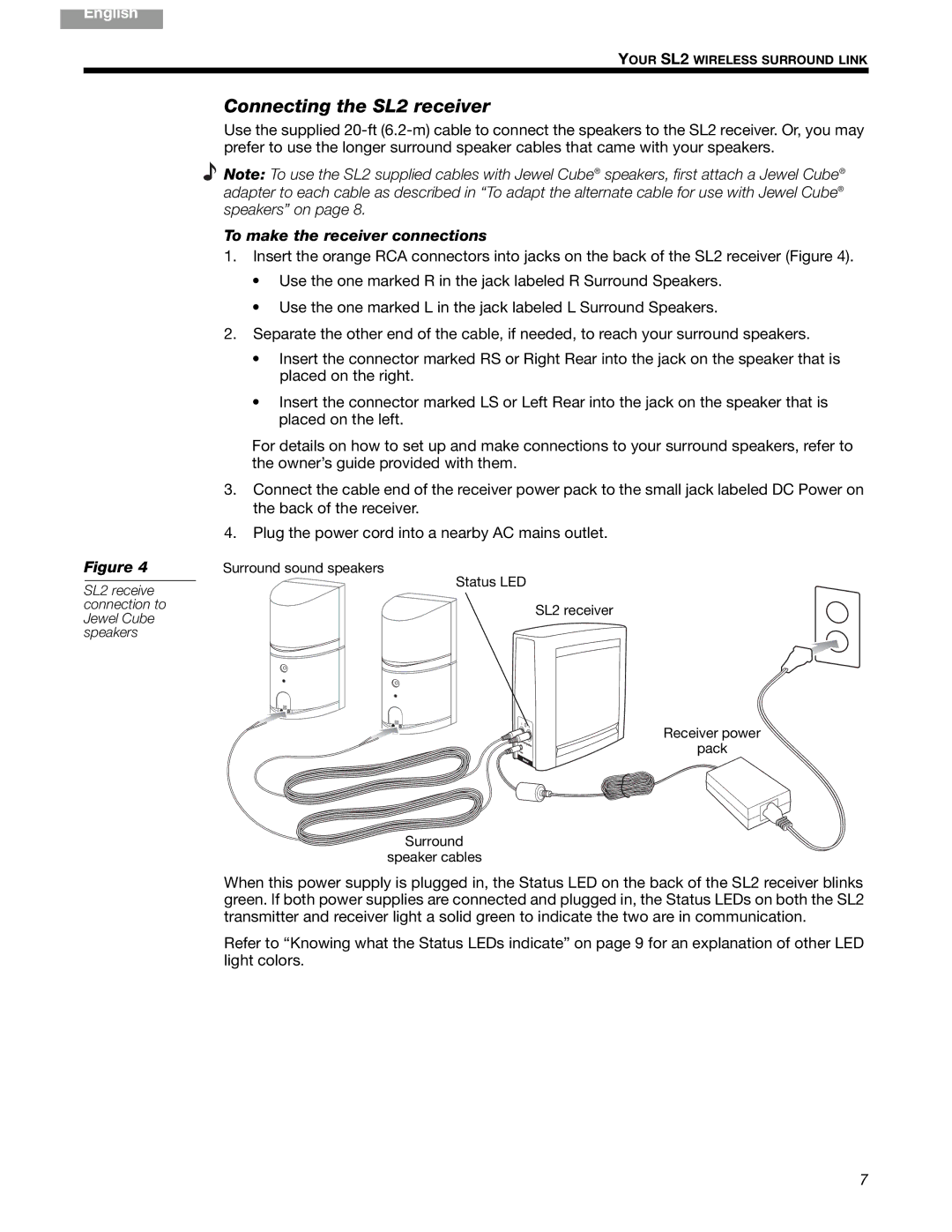 Bose manual Connecting the SL2 receiver, To make the receiver connections 