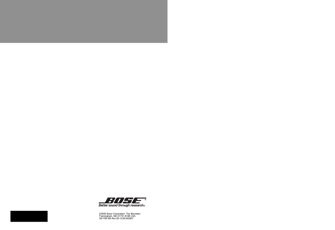 Bose SL2 manual Bose Corporation, The Mountain, Framingham, MA 01701-9168USA, AM Rev.00 CCM-002607 