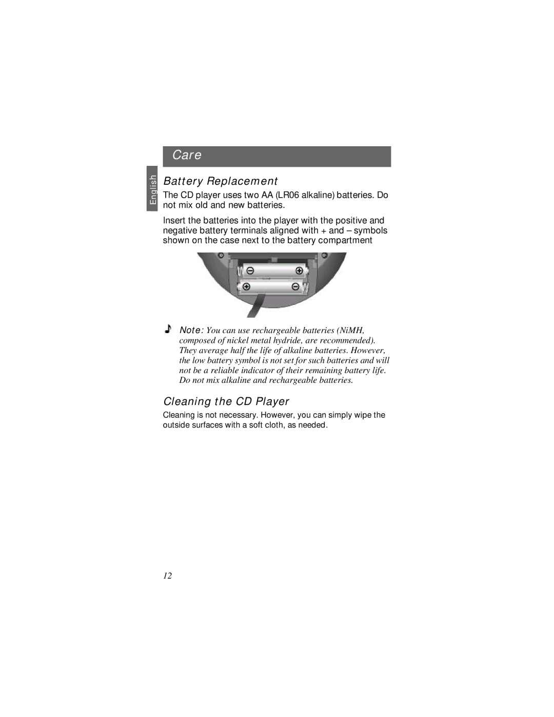 Bose SM1 manual Care, Battery Replacement, Cleaning the CD Player 