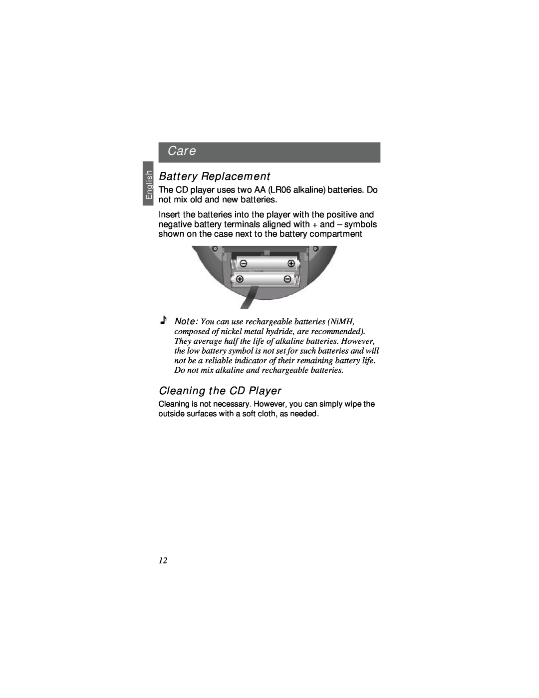 Bose SM1 manual Care, Battery Replacement, Cleaning the CD Player 