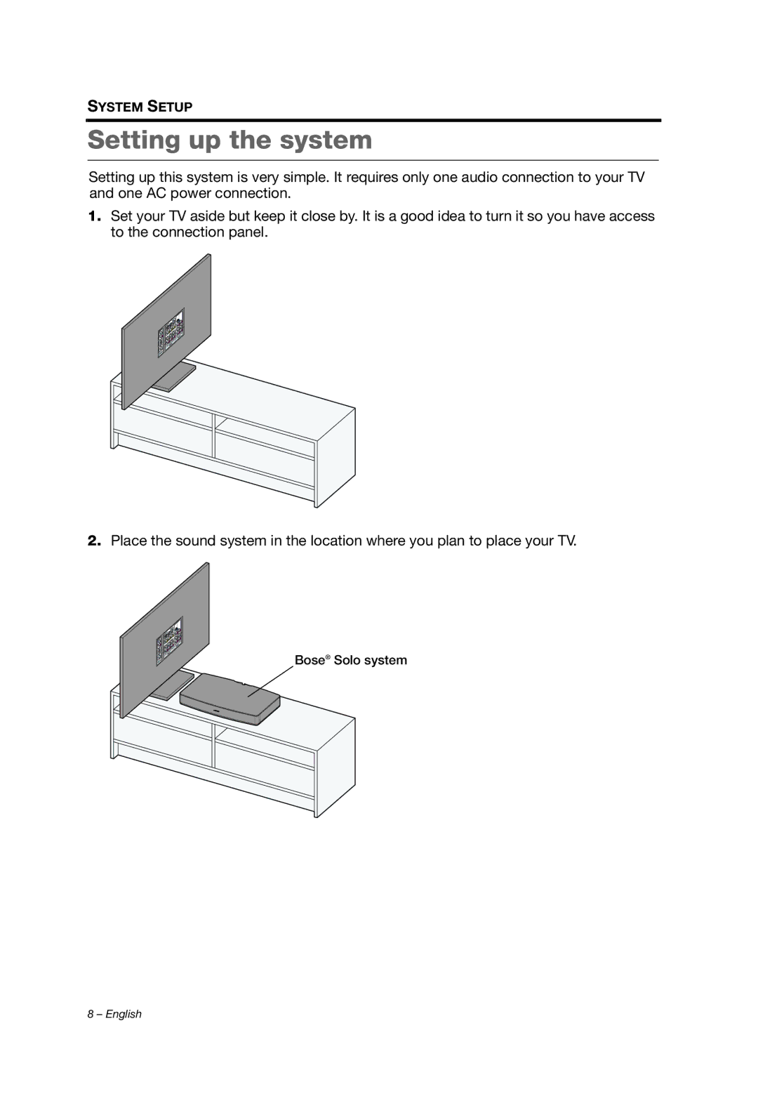 Bose 2, Solo, SOUNDDOCK PORTABLE B manual Setting up the system 