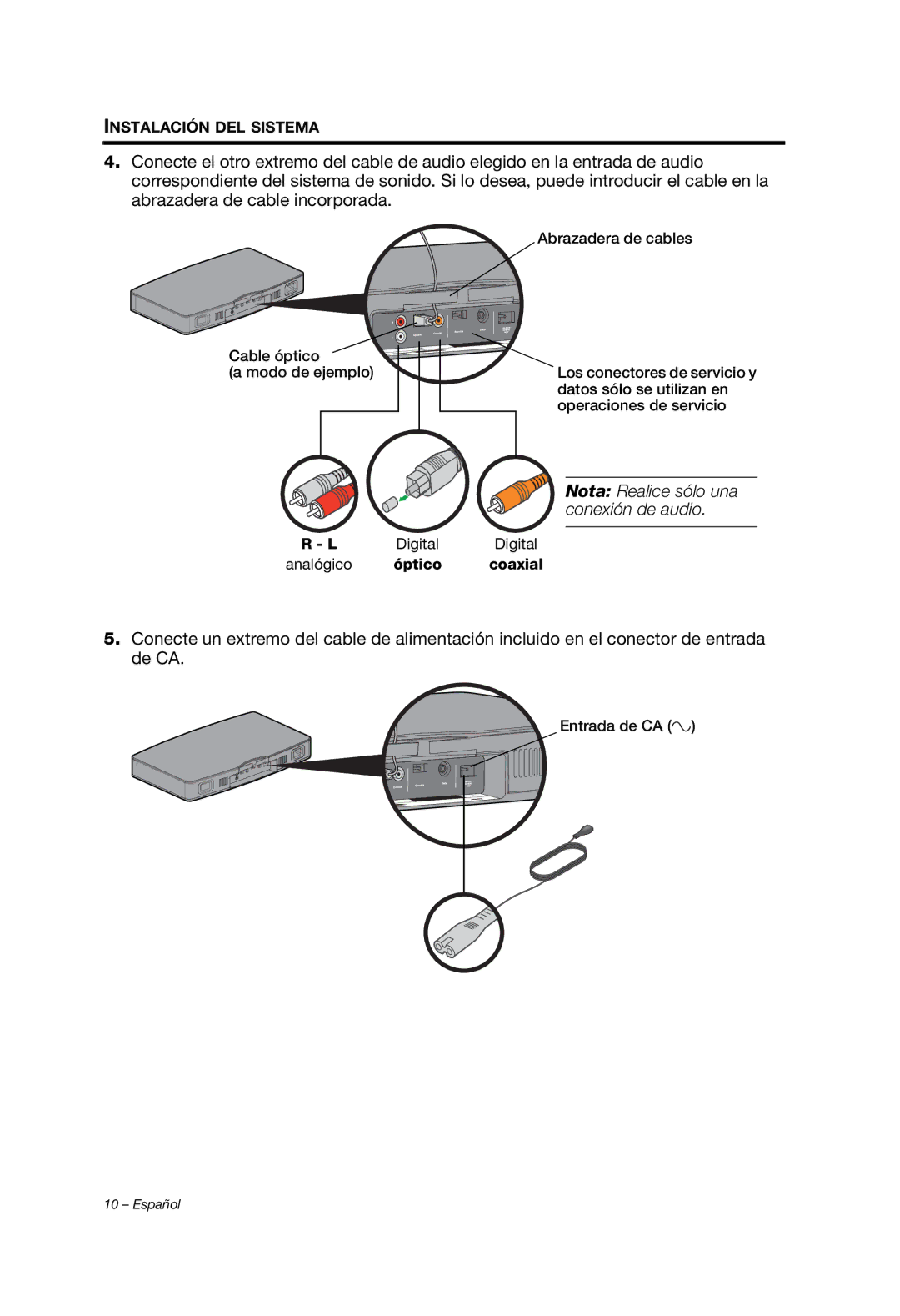 Bose solo tv sound system manual Analógico óptico coaxial 