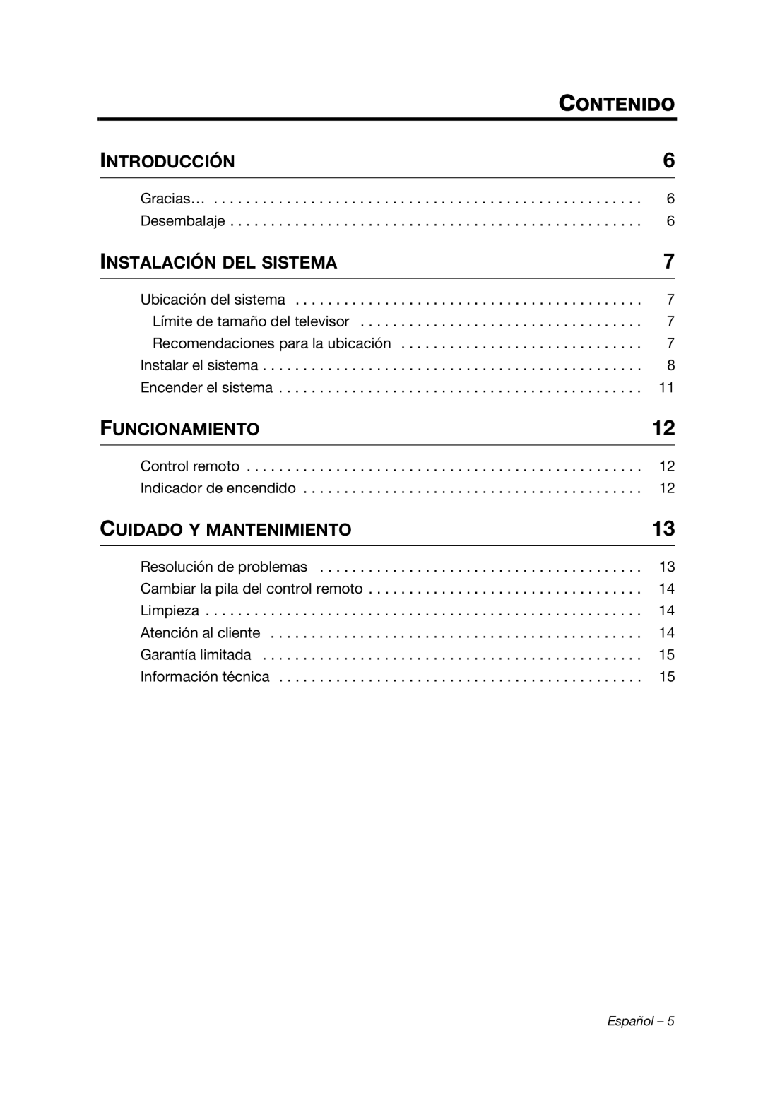 Bose solo tv sound system manual Contenido 