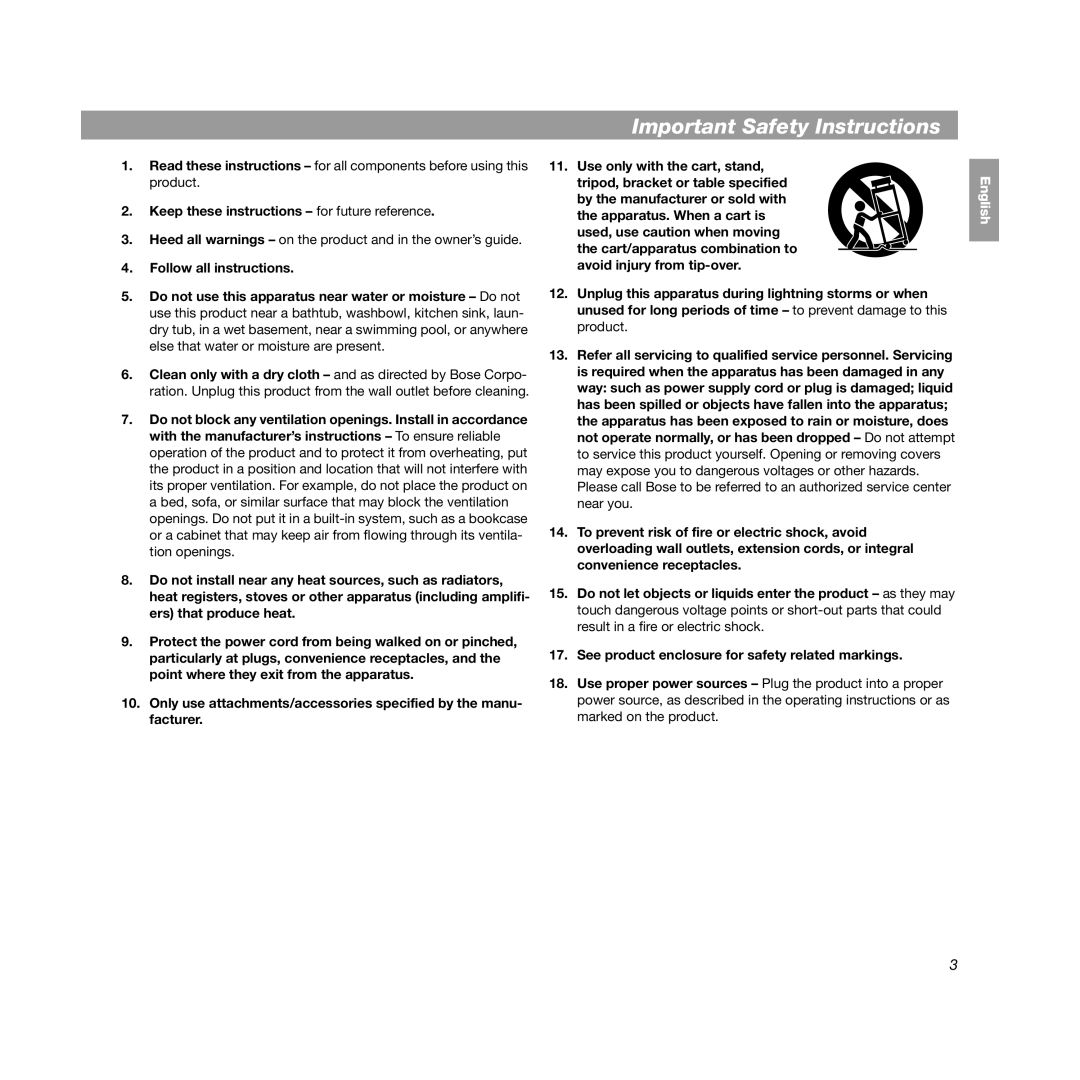 Bose SoundDock manual Important Safety Instructions, Keep these instructions - for future reference, English 