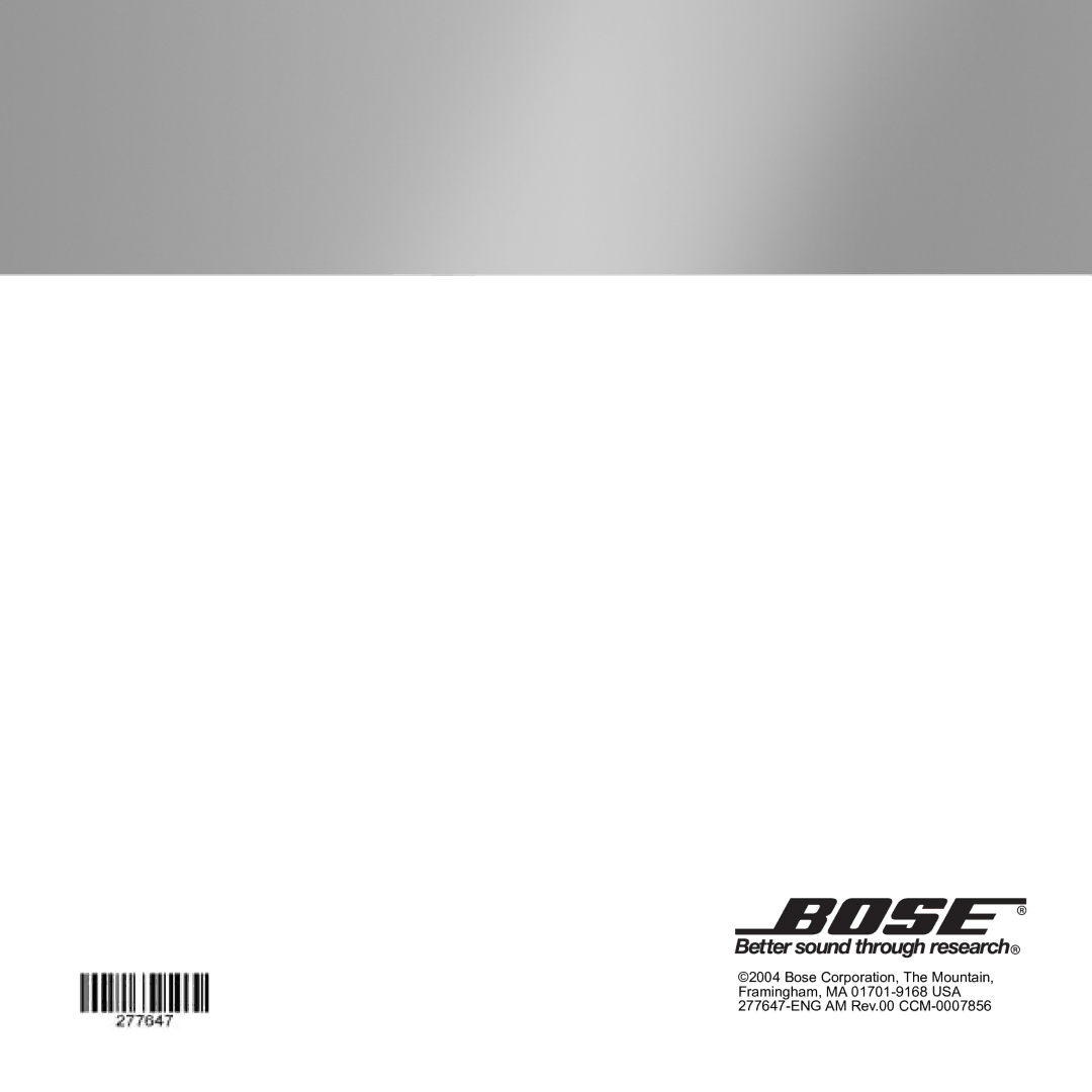 Bose SOUNDDOCKTM DIGITAL MUSIC SYSTEM manual @@C0@AGHI$JK//33A///@DLC 