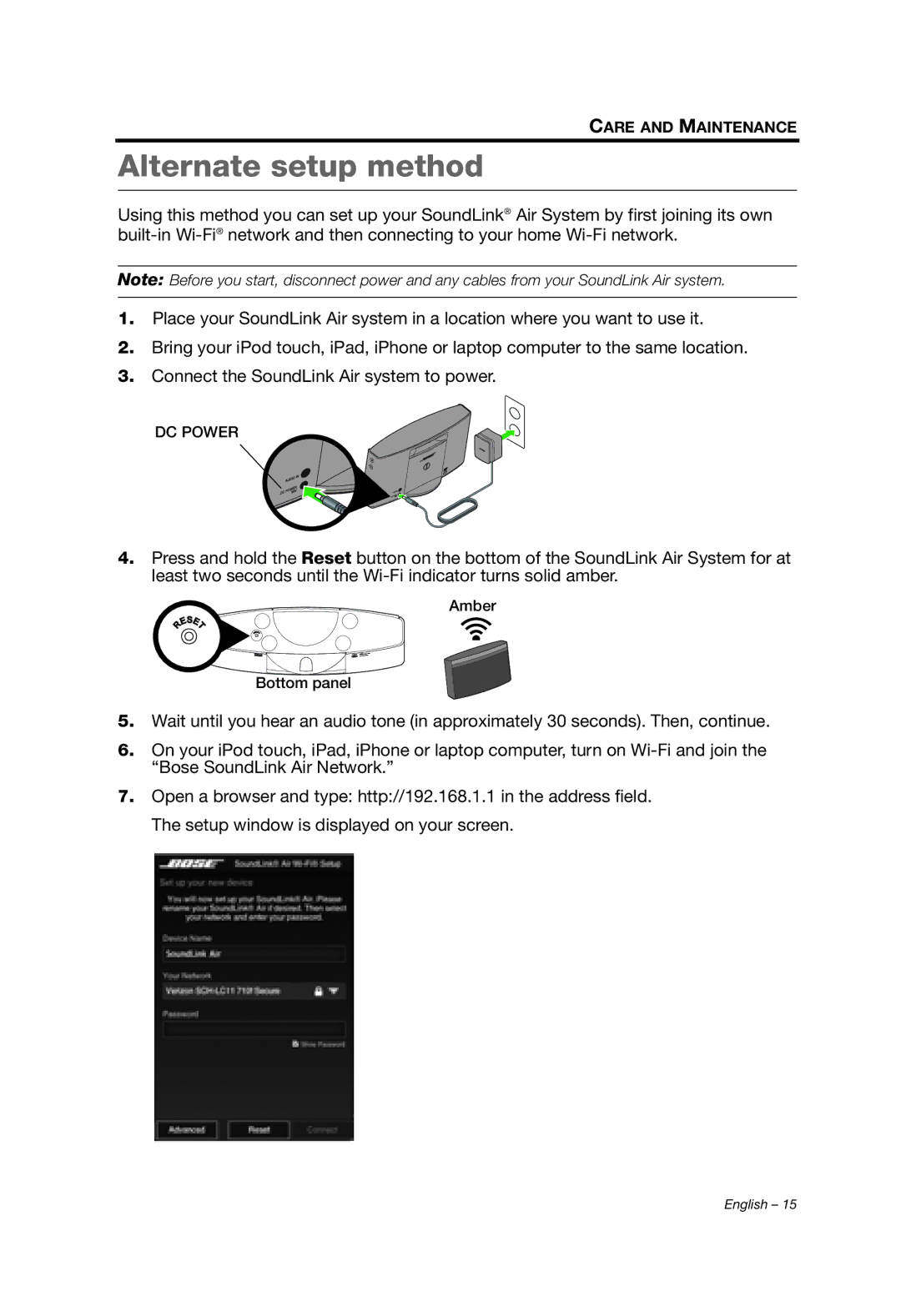 Bose SOUNDLINK AIR manual Alternate setup method 