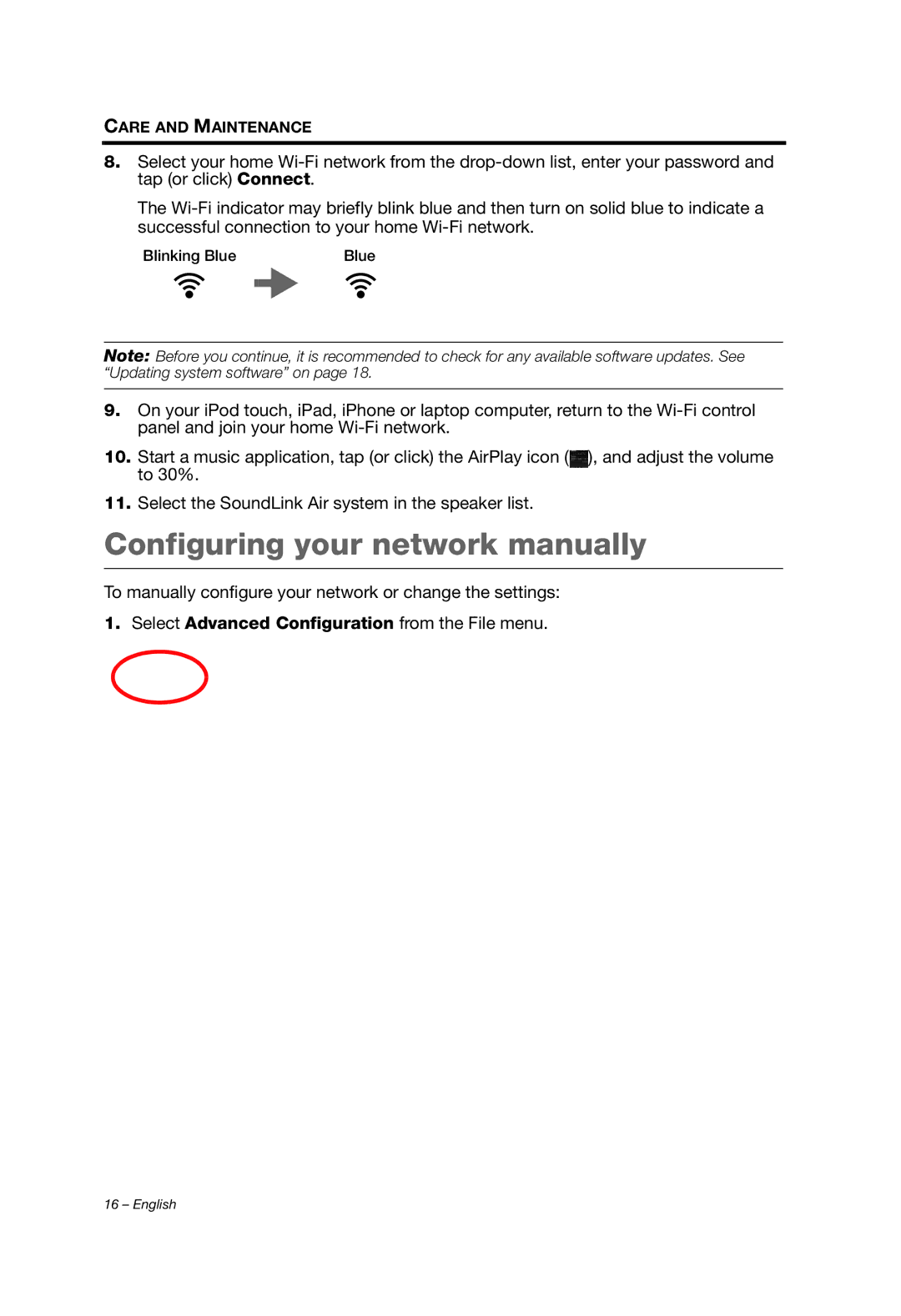 Bose SOUNDLINK AIR Configuring your network manually 