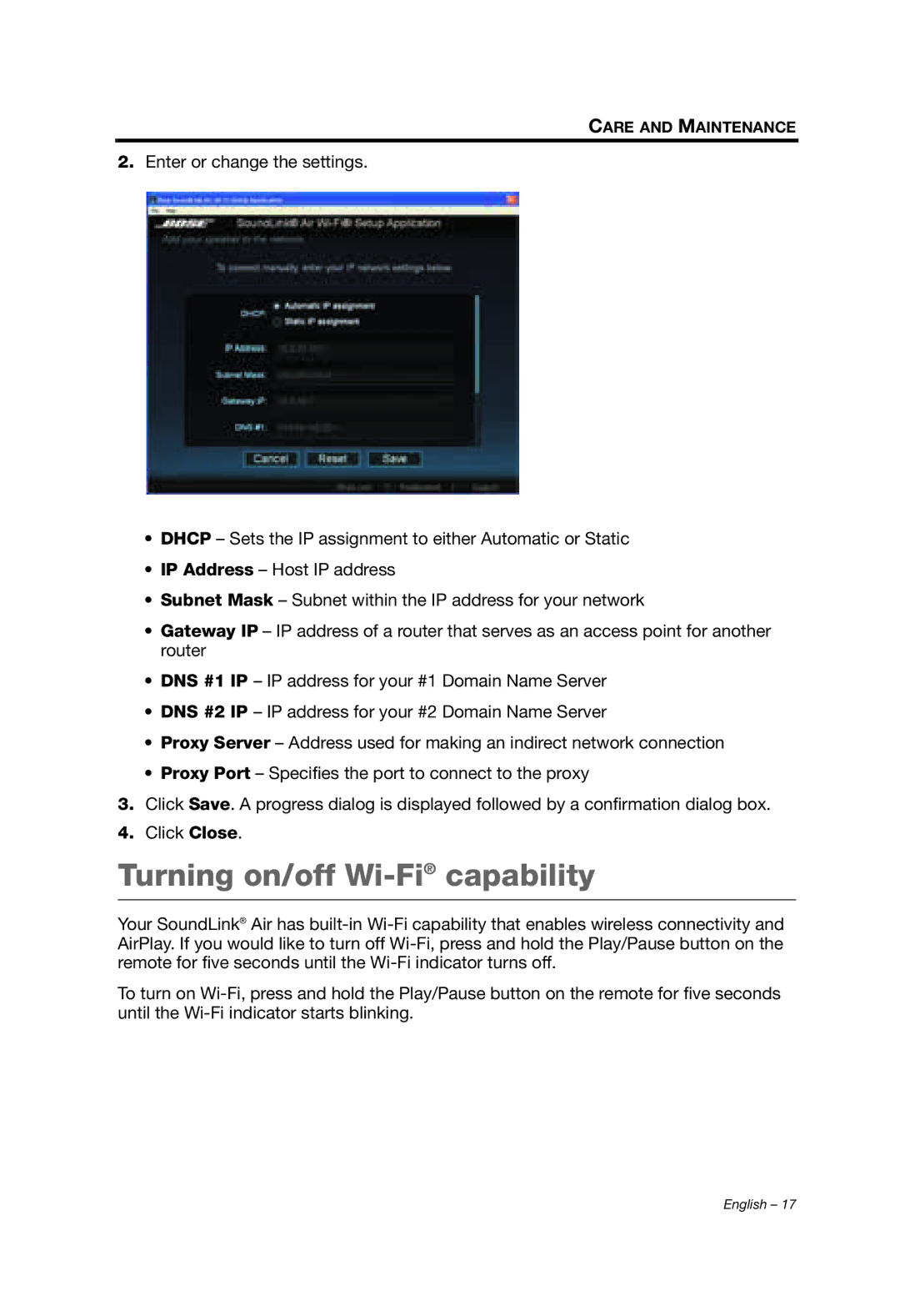 Bose SOUNDLINK AIR manual Turning on/off Wi-Ficapability 