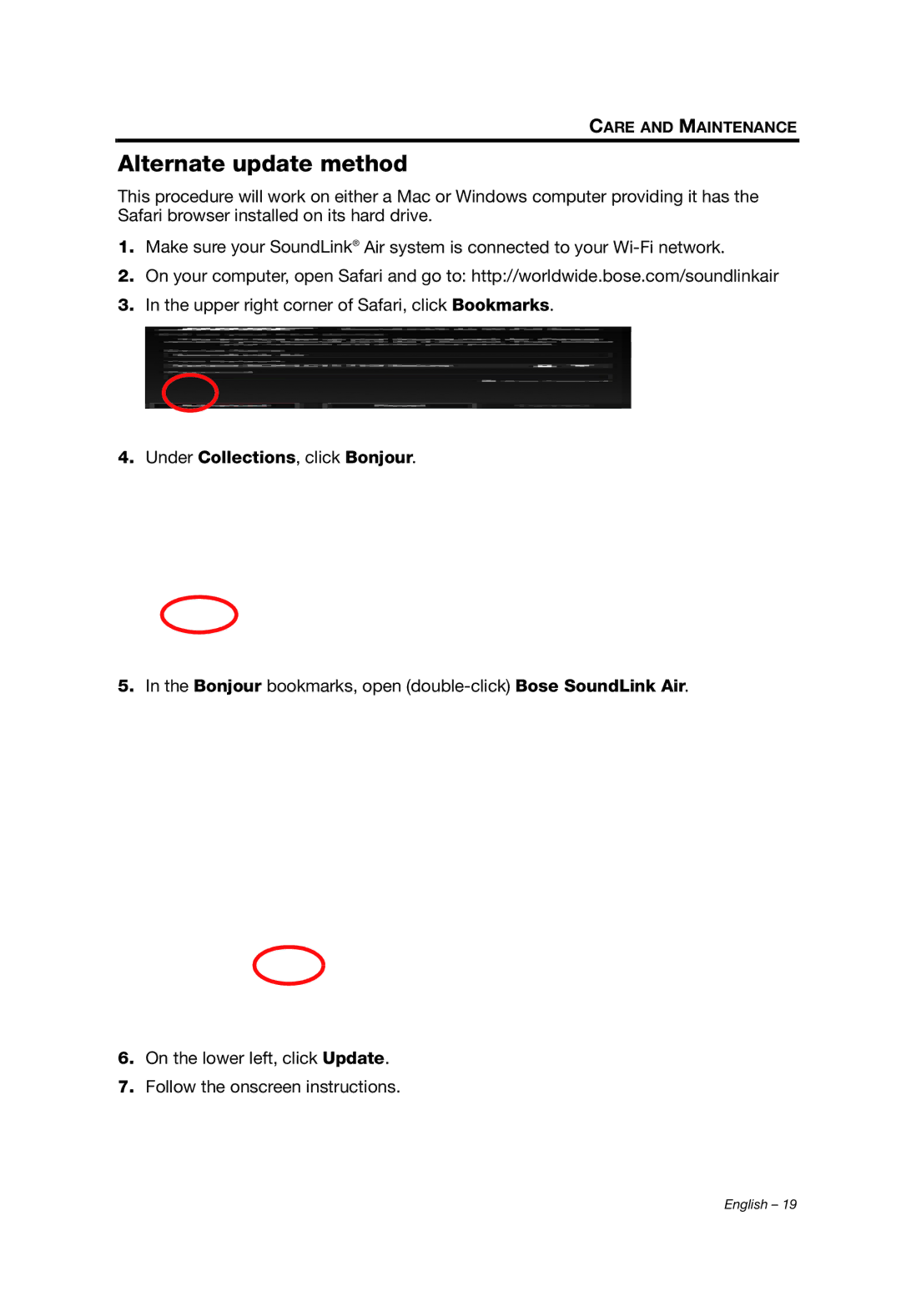 Bose SOUNDLINK AIR manual Alternate update method, Under Collections, click Bonjour 