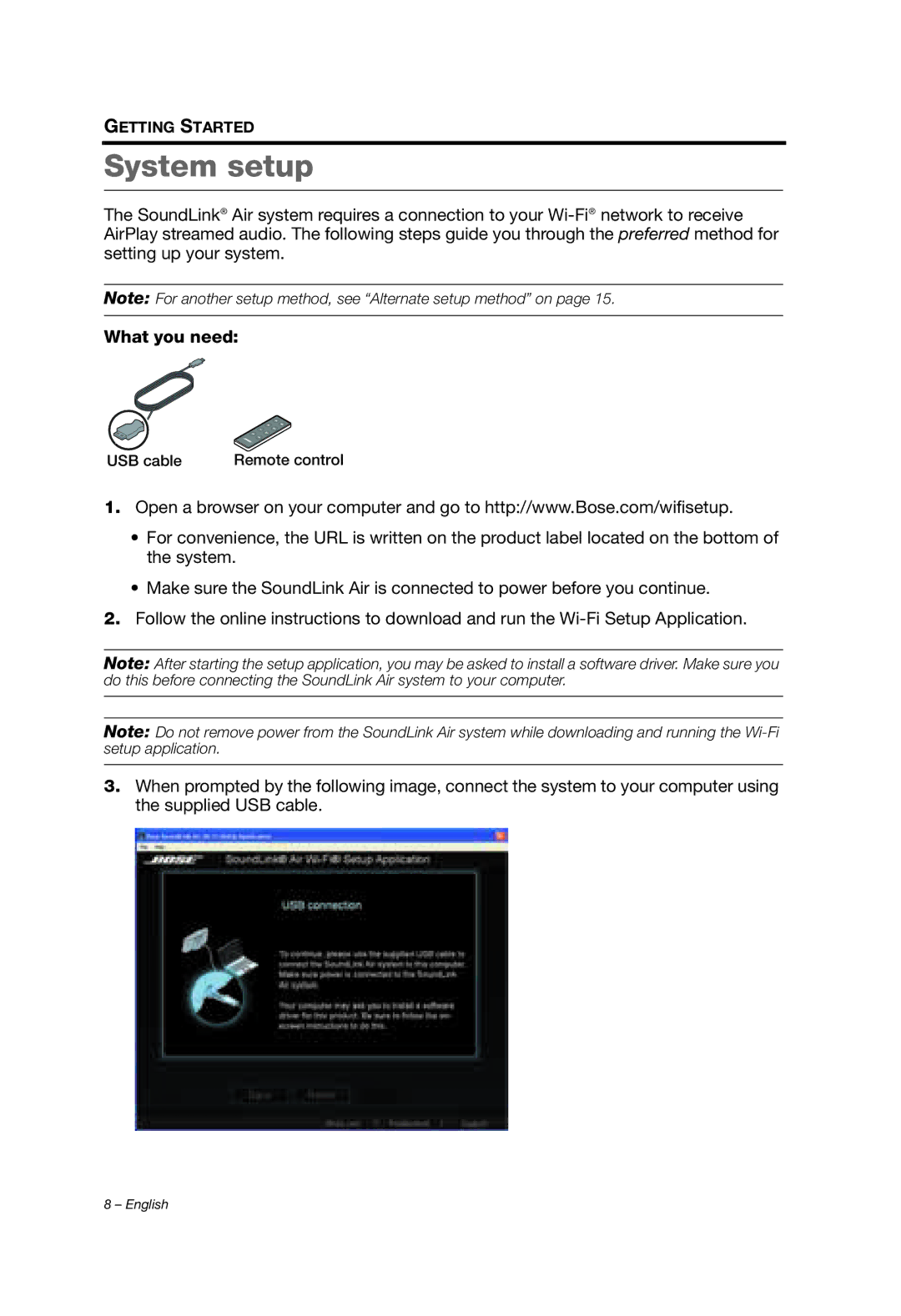 Bose SOUNDLINK AIR manual System setup 